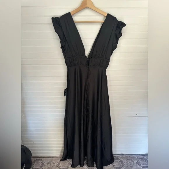 Lulus I'm All Yours Black Satin Cutout Ruffled Maxi Dress - Picture 6 of 8